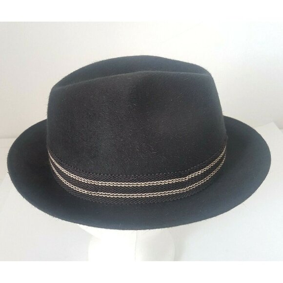 Vintage Robert Hall Hat Black Size 7 Genuine Fur Felt Hat Feather Made In USA - Picture 6 of 12